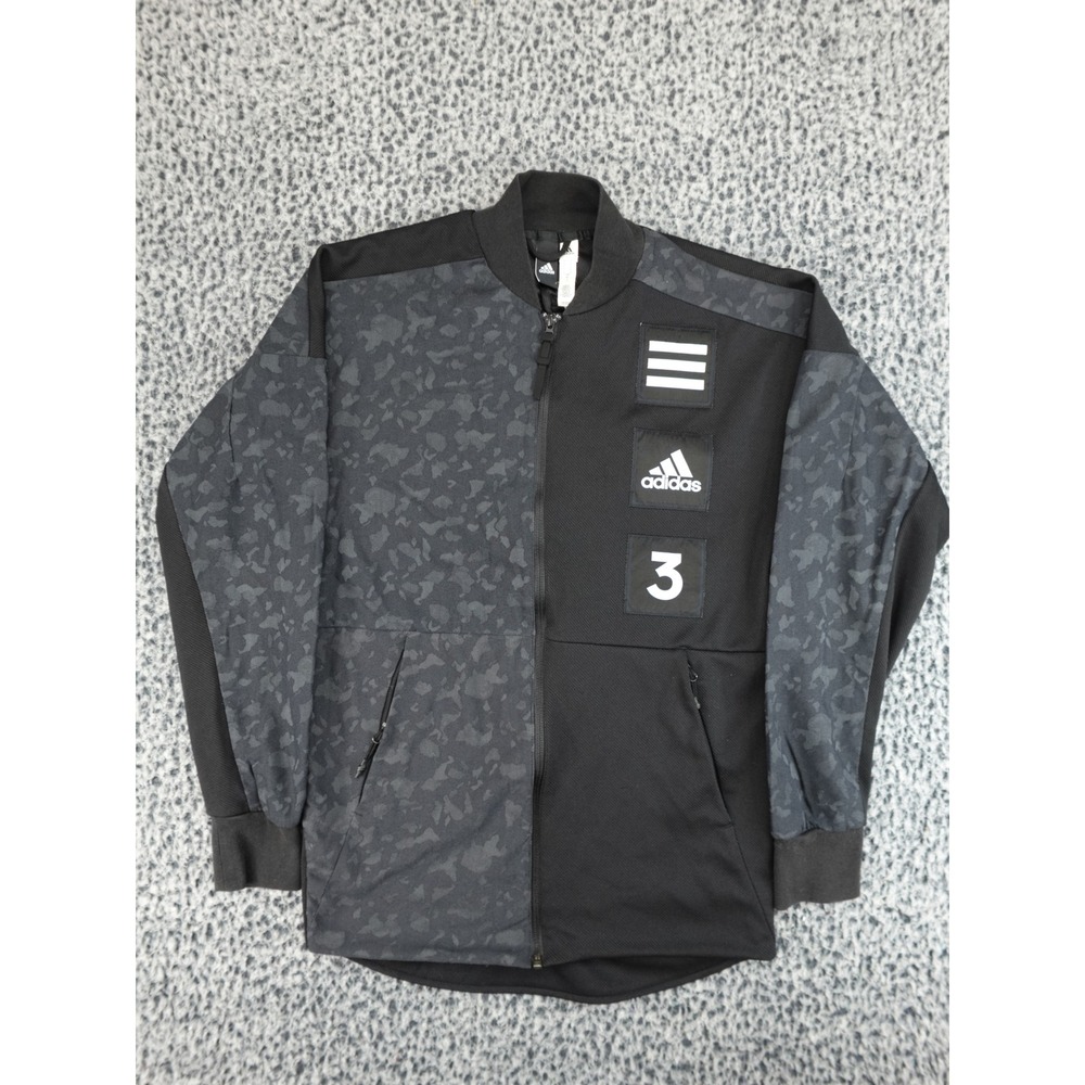 Adidas Camo Patch Bomber Track Jacket Mens Small Black Full Zip Sportswear